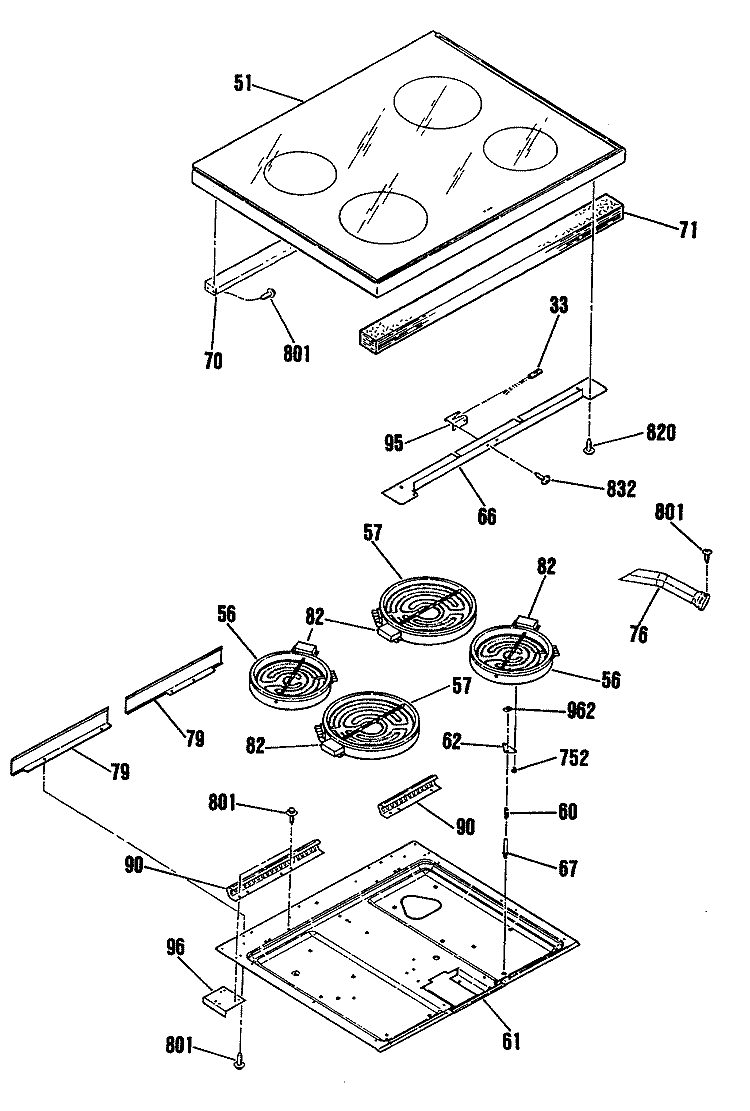 Section Diagram and Parts List for JB576GR3WH  General Electric Range