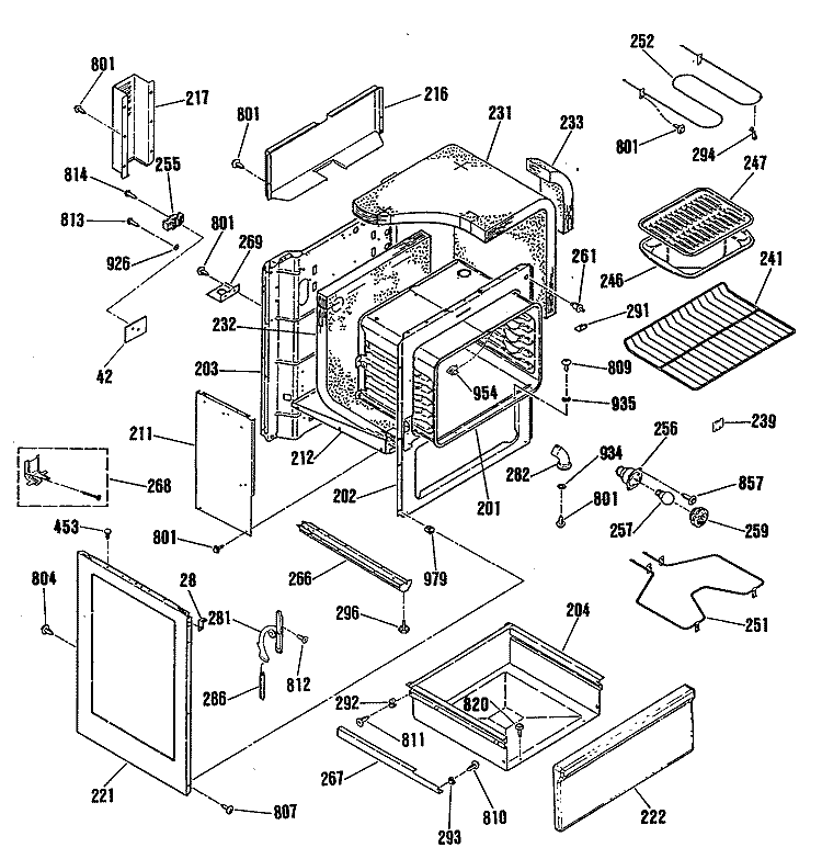 Section Diagram and Parts List for JB576GR3WH  General Electric Range