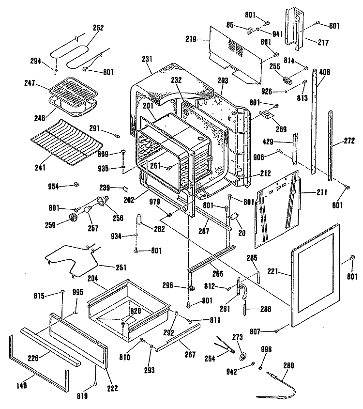 Section Diagram and Parts List for JHP63GN3AD  General Electric Range