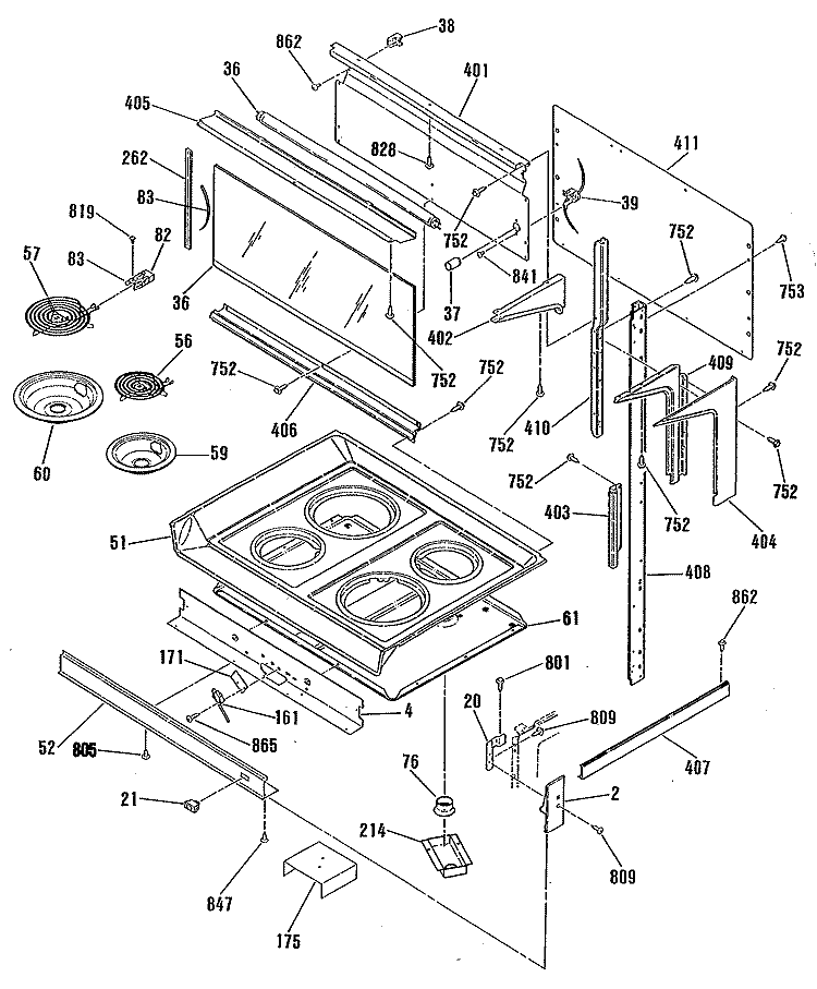 Section Diagram and Parts List for JHP69GN3AD  General Electric Microwave Oven Combo