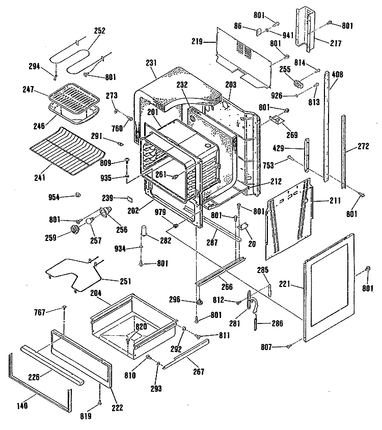 Section Diagram and Parts List for JHP69GN3AD  General Electric Microwave Oven Combo