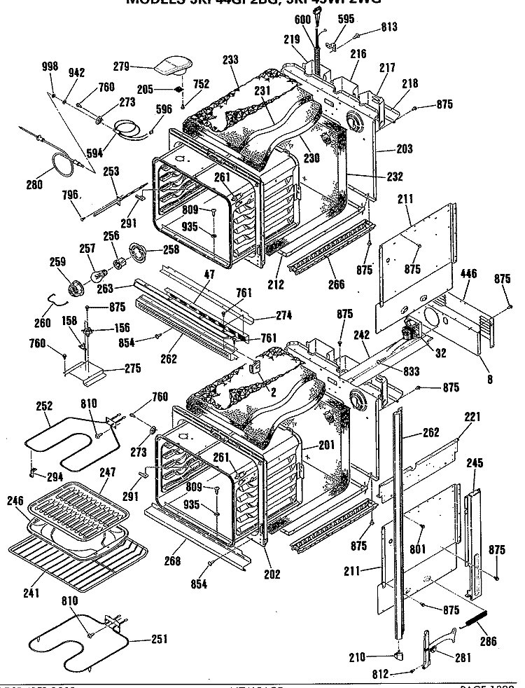 Section Diagram and Parts List for JKP44GP2BG  General Electric Wall Oven