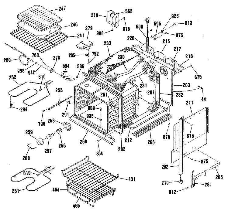 Section Diagram and Parts List for JKP17WP2WG  General Electric Wall Oven