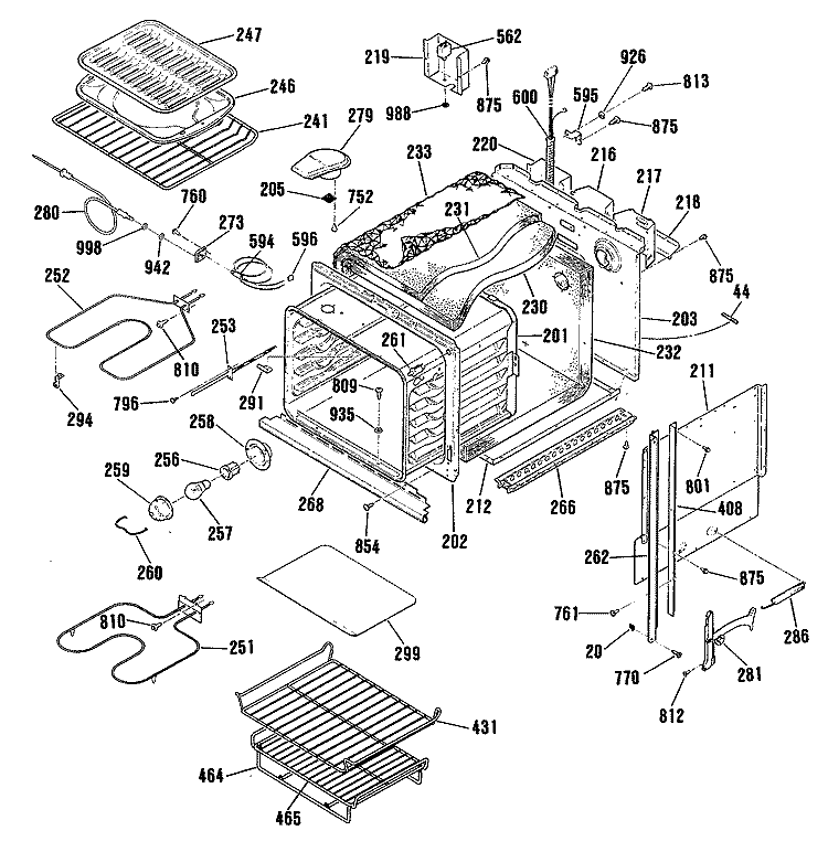 Section Diagram and Parts List for ZEK736GP2BG  General Electric Wall Oven