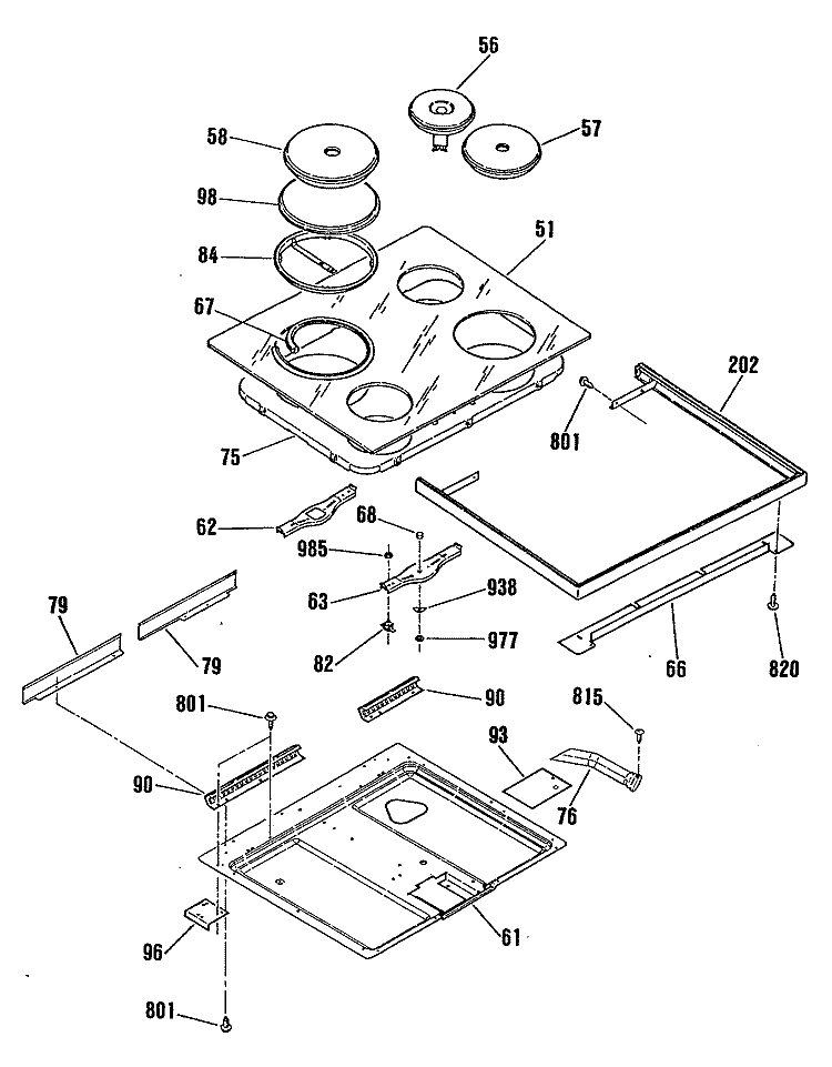 Section Diagram and Parts List for JB570GM5BK  General Electric Range