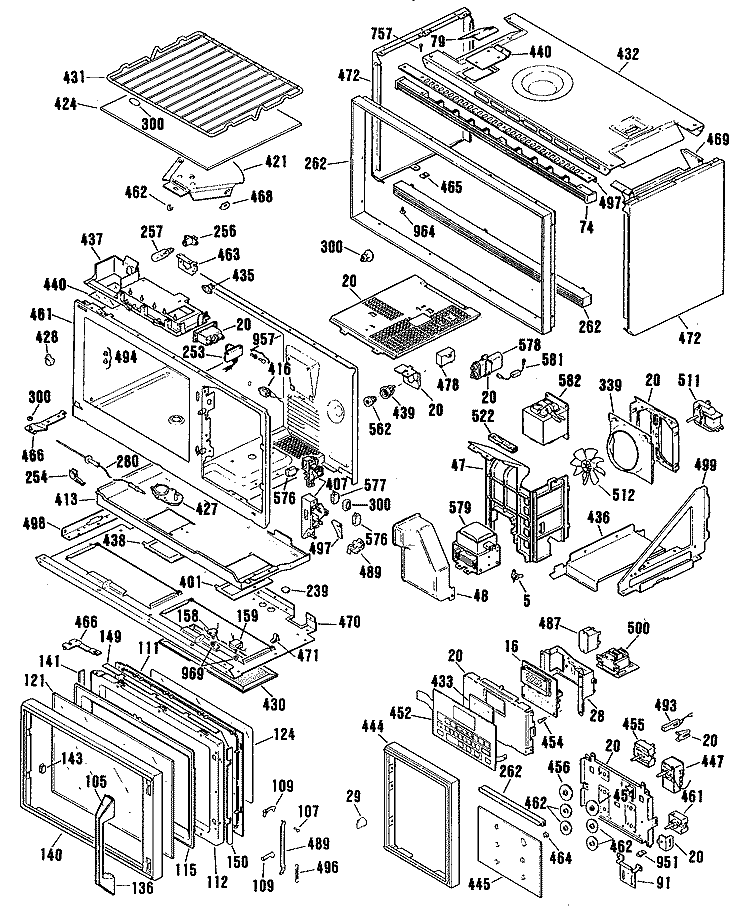 Section Diagram and Parts List for JHP70GN4AD  General Electric Microwave Oven Combo