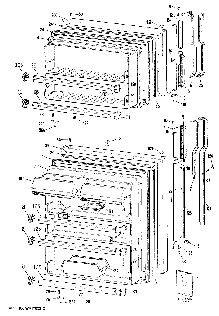 Section Diagram and Parts List for TBCW18ZRERWH  General Electric Refrigerator