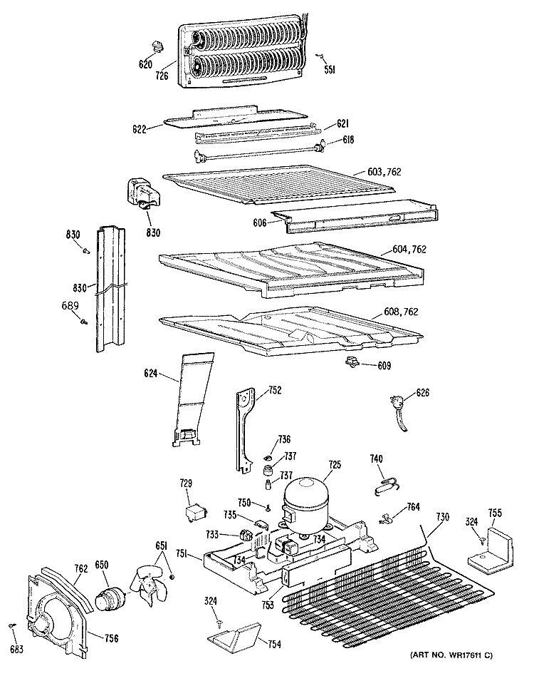 Section Diagram and Parts List for TBCW18ZRERWH  General Electric Refrigerator