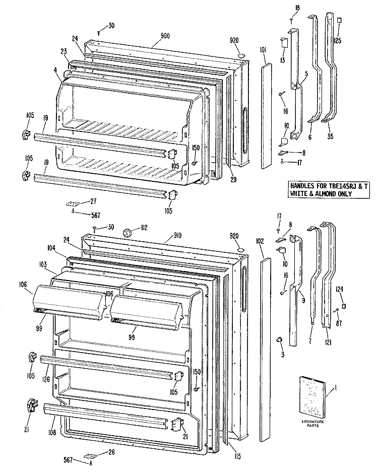 Section Diagram and Parts List for TBE14SRJRHA  General Electric Refrigerator