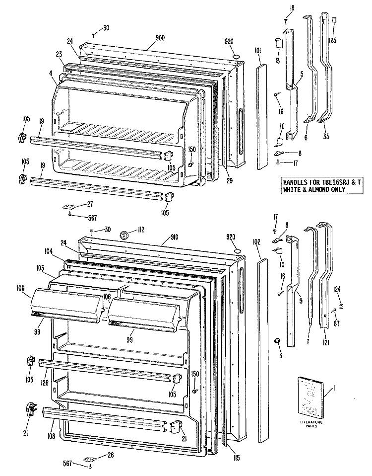 Section Diagram and Parts List for TBE16SRJRHA  General Electric Refrigerator