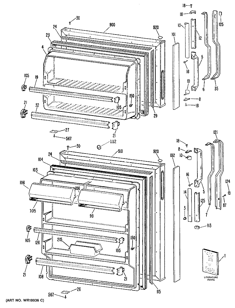 Section Diagram and Parts List for TBE16ZRTRAD  General Electric Refrigerator