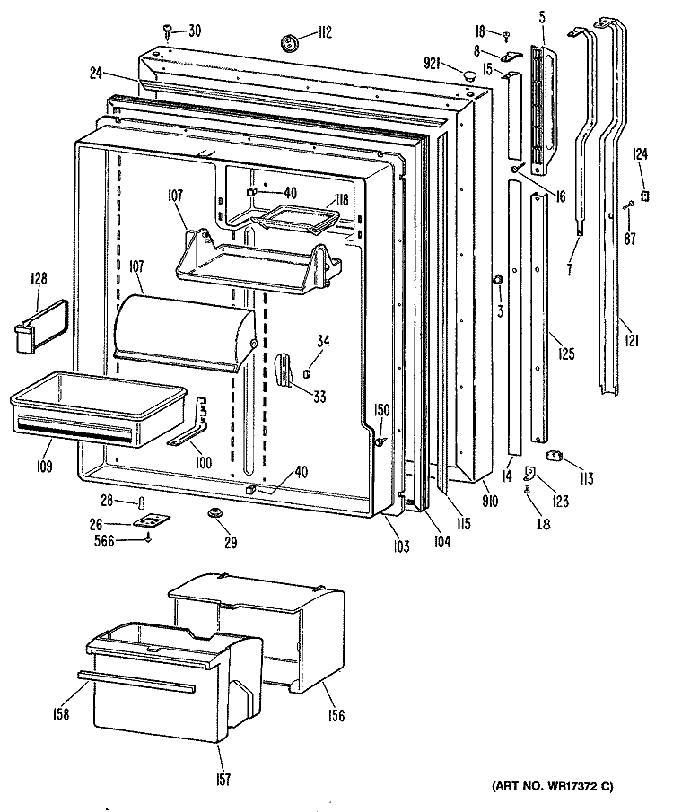 Section Diagram and Parts List for TBEW22RRERWH  General Electric Refrigerator