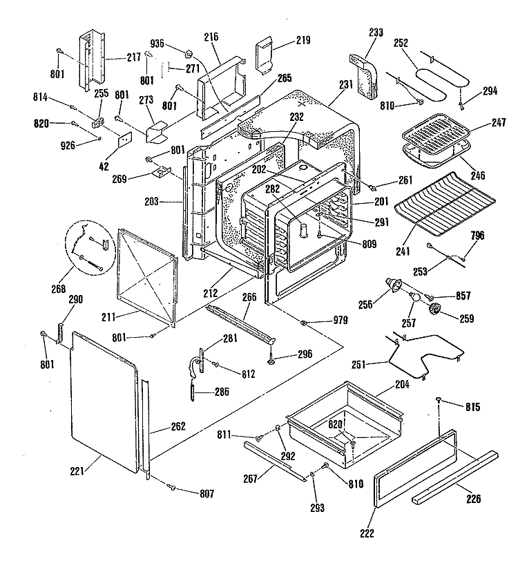 Section Diagram and Parts List for JSP31GP3WH  General Electric Range