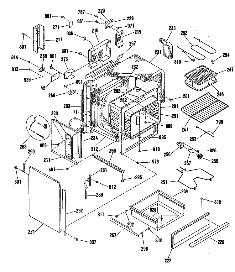 Section Diagram and Parts List for JSP39GS1WG  General Electric Range