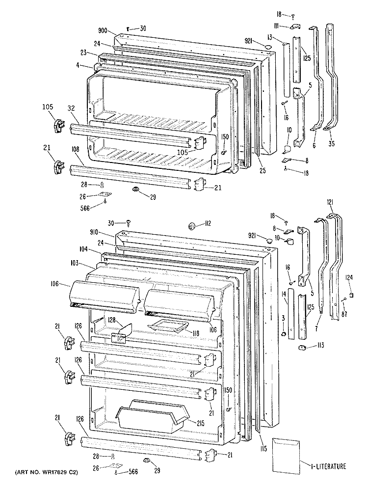 Section Diagram and Parts List for TBH24TQERAD  General Electric Refrigerator