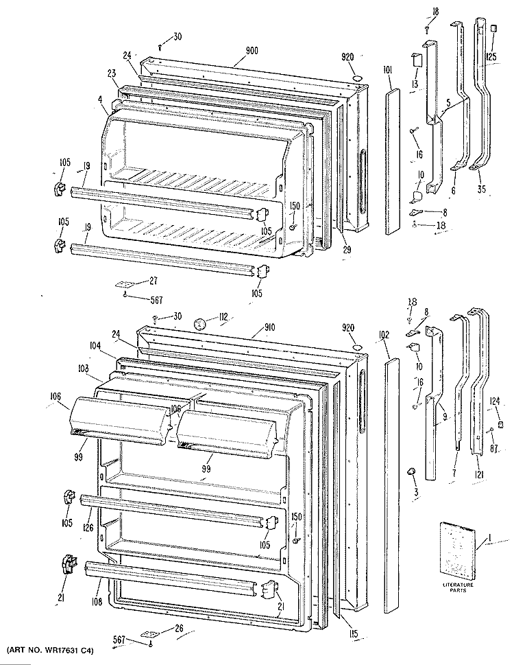 Section Diagram and Parts List for TBH16SRJLWH  General Electric Refrigerator