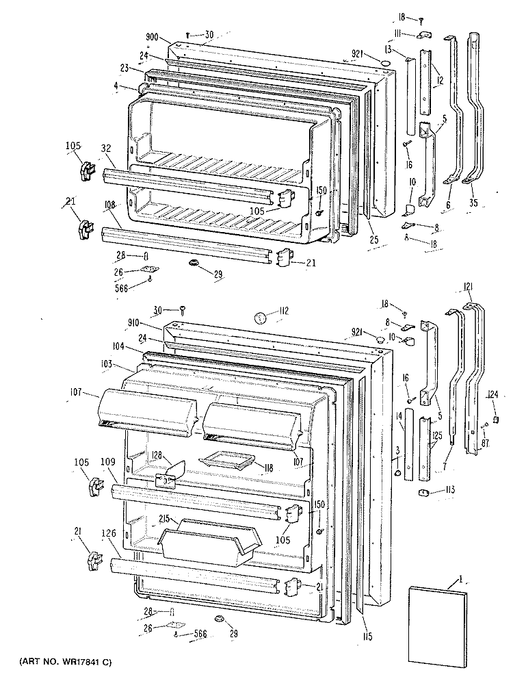 Section Diagram and Parts List for TBH18DRERAD  General Electric Refrigerator