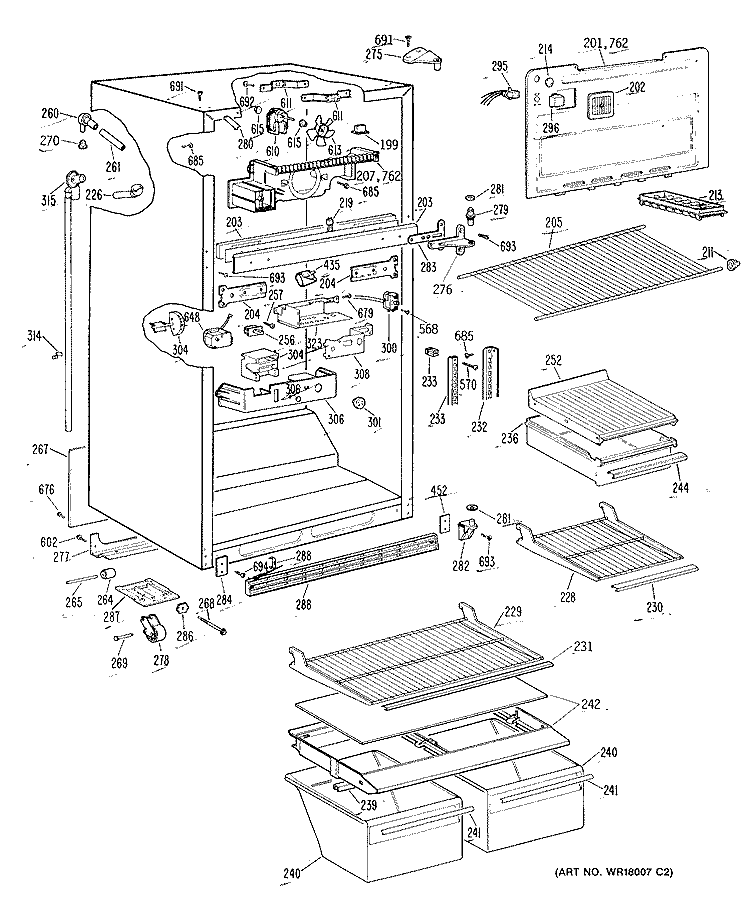 Section Diagram and Parts List for TBH18DRERAD  General Electric Refrigerator