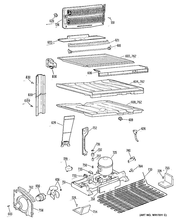 Section Diagram and Parts List for TBH18DRERAD  General Electric Refrigerator