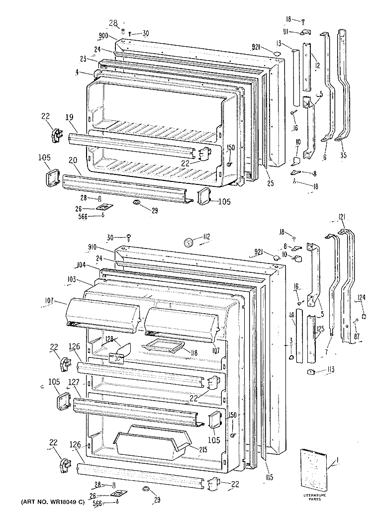 Section Diagram and Parts List for TBH22JRERWH  General Electric Refrigerator