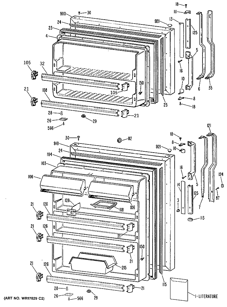 Section Diagram and Parts List for TBH24TRDRWH  General Electric Refrigerator