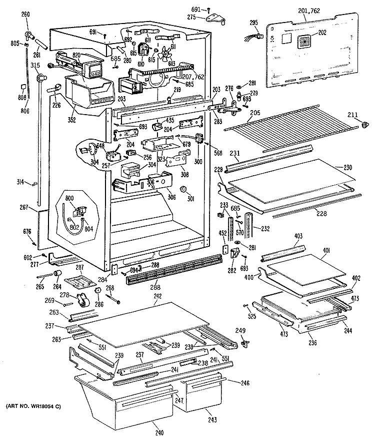 Section Diagram and Parts List for TBH24TRDRWH  General Electric Refrigerator