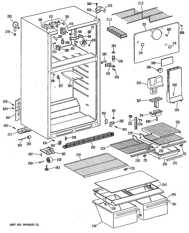 Section Diagram and Parts List for TBX16DRKRAD  General Electric Refrigerator