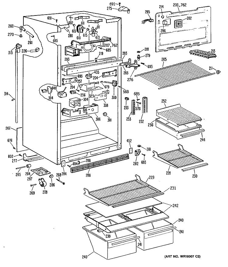 Section Diagram and Parts List for TBX18DRNRAD  General Electric Refrigerator