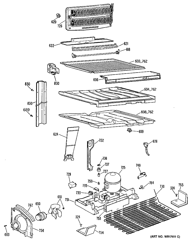 Section Diagram and Parts List for TBX18DRNRAD  General Electric Refrigerator