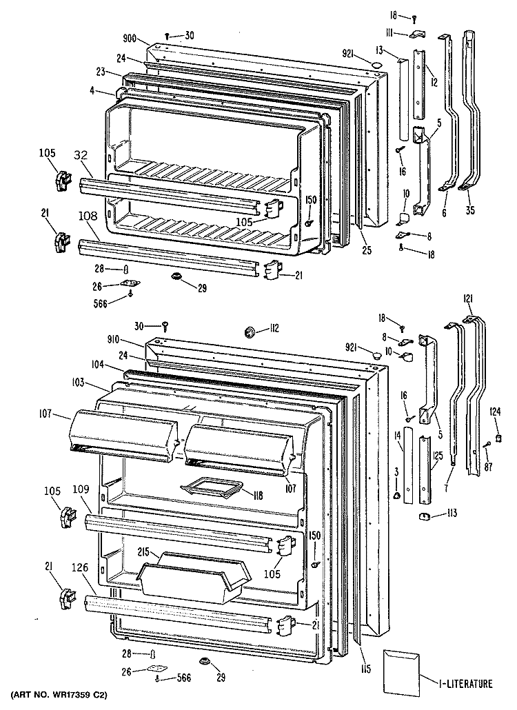 Section Diagram and Parts List for TBX21GPARWH  General Electric Refrigerator