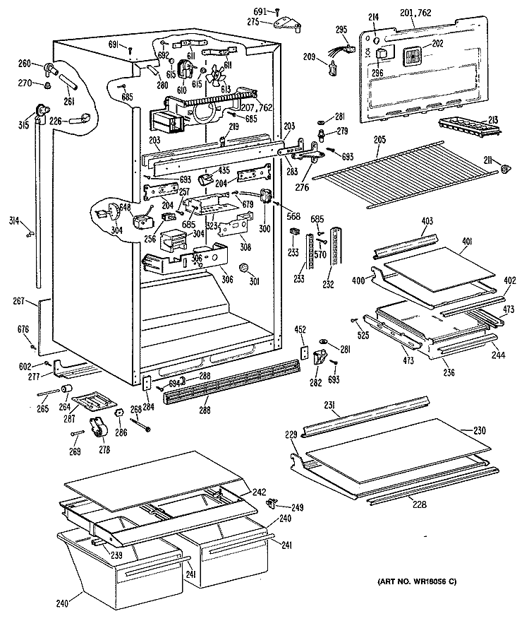Section Diagram and Parts List for TBX21GPARWH  General Electric Refrigerator