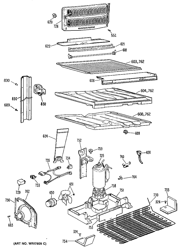 Section Diagram and Parts List for TBX21GPARWH  General Electric Refrigerator