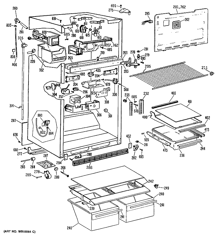 Section Diagram and Parts List for TBX21TPARWH  General Electric Refrigerator