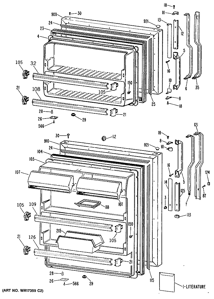 Section Diagram and Parts List for TBX21KRBRWH  General Electric Refrigerator