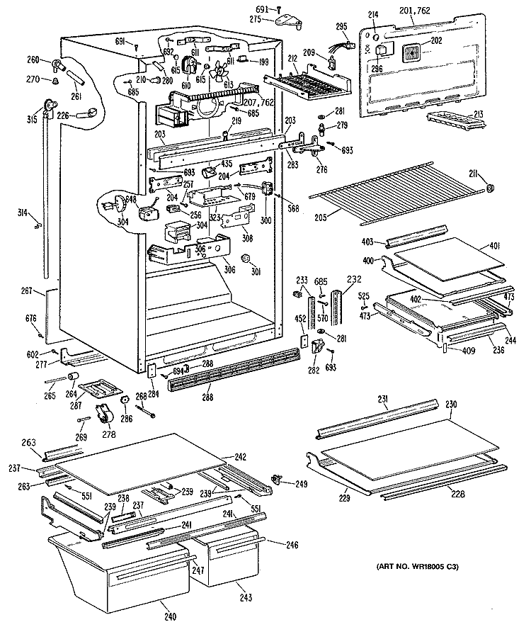 Section Diagram and Parts List for TBX21ZRBRAD  General Electric Refrigerator
