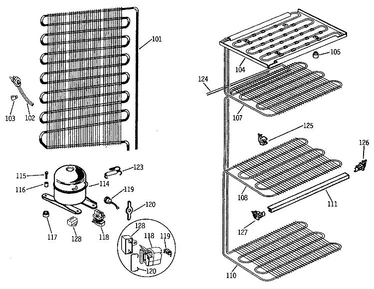 Section Diagram and Parts List for CA19DMD  General Electric Freezer