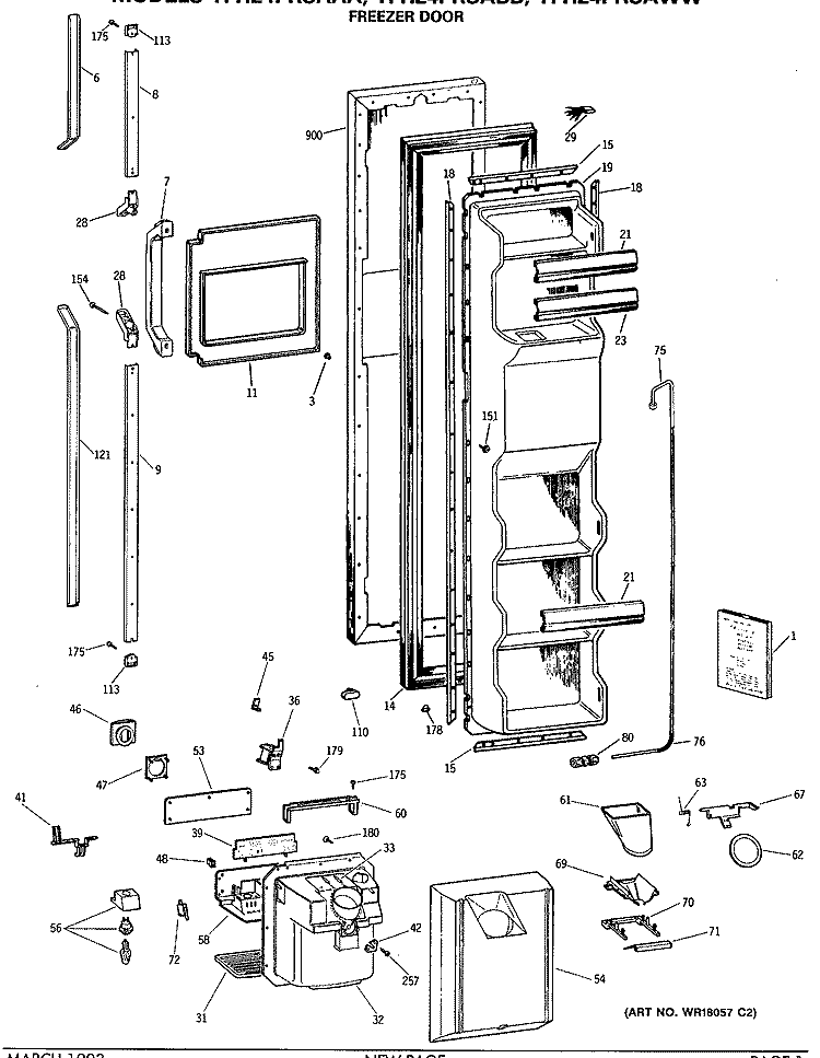 FREEZER DOOR Diagram and Parts List for TFH24PRSAWW  General Electric Refrigerator