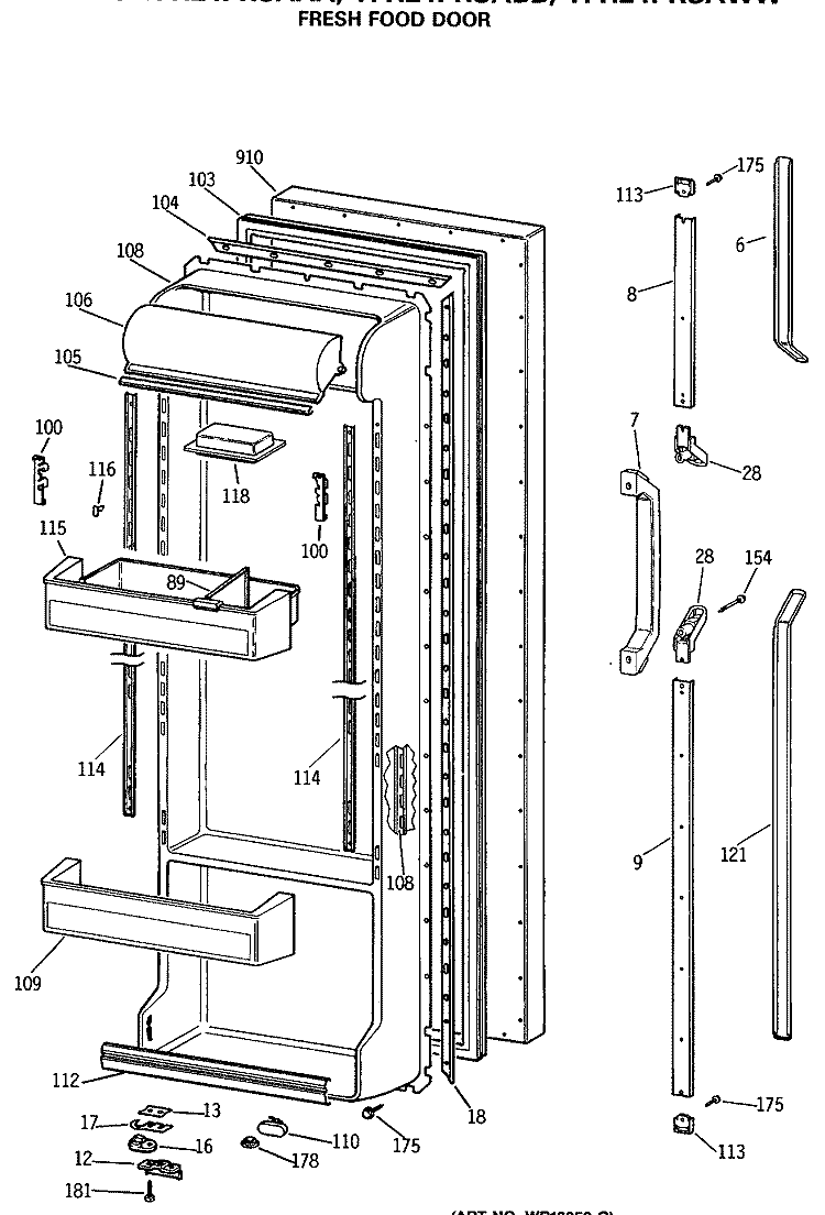 FRESH FOOD DOOR Diagram and Parts List for TFH24PRSAWW  General Electric Refrigerator