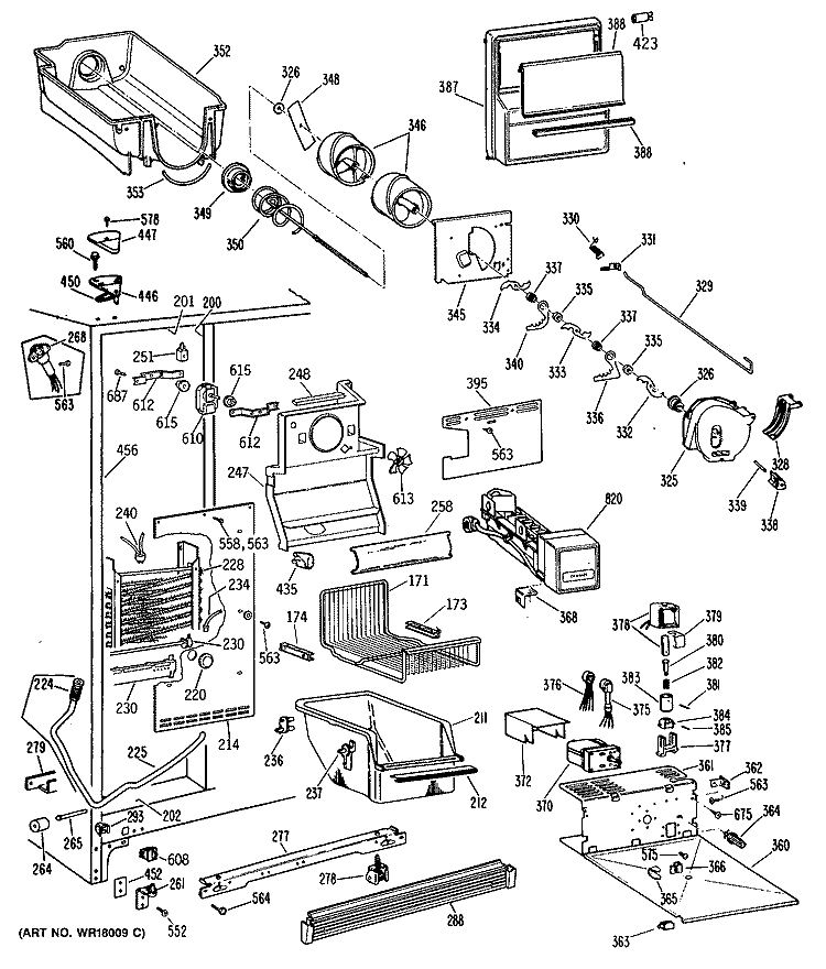 Section Diagram and Parts List for TFH24PRSAWW  General Electric Refrigerator