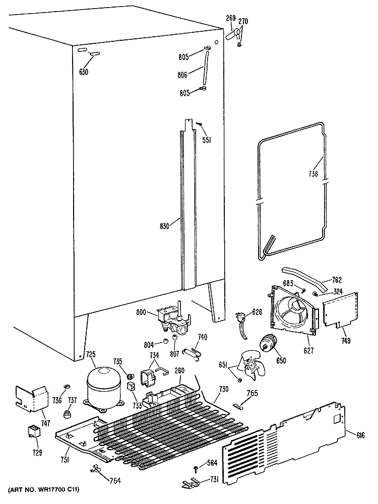 Section Diagram and Parts List for TFH24PRSAWW  General Electric Refrigerator
