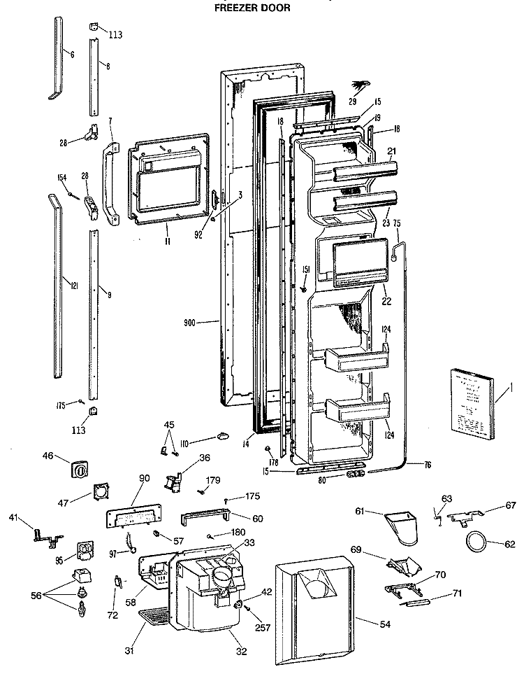 FREEZER DOOR Diagram and Parts List for TFX27PFSAAA  General Electric Refrigerator