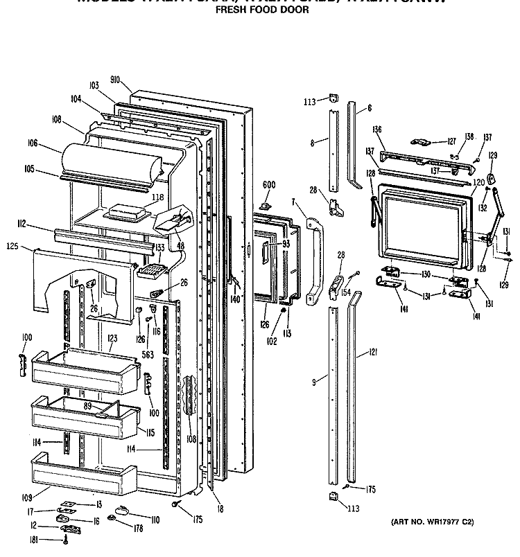 FRESH FOOD DOOR Diagram and Parts List for TFX27PFSAAA  General Electric Refrigerator