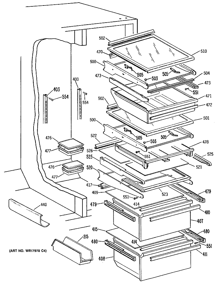 Section Diagram and Parts List for TFX27PFSAAA  General Electric Refrigerator