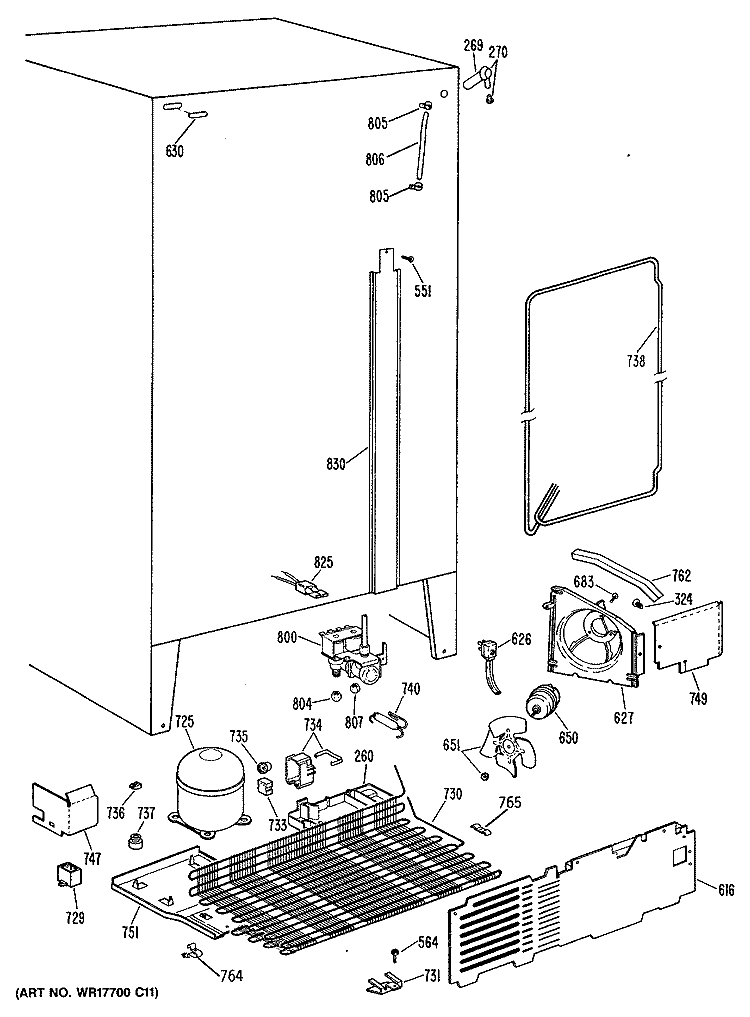 Section Diagram and Parts List for TFX27PFSAAA  General Electric Refrigerator
