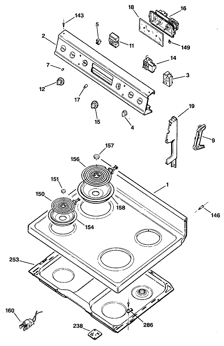 Section Diagram and Parts List for JBS26G*R3  General Electric Range
