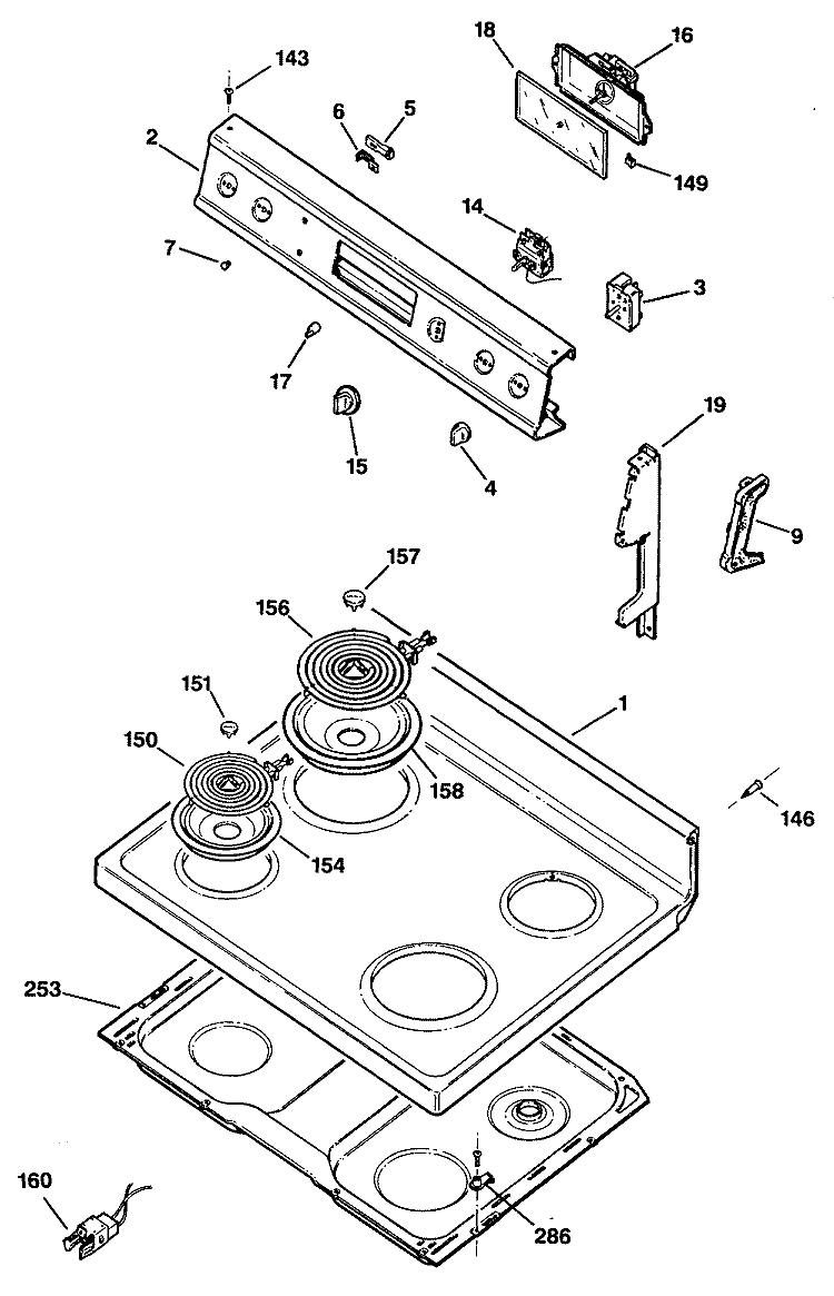 Section Diagram and Parts List for JBC17G*R3  General Electric Range