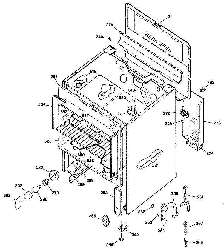 Section Diagram and Parts List for JBS27G*R3  General Electric Range