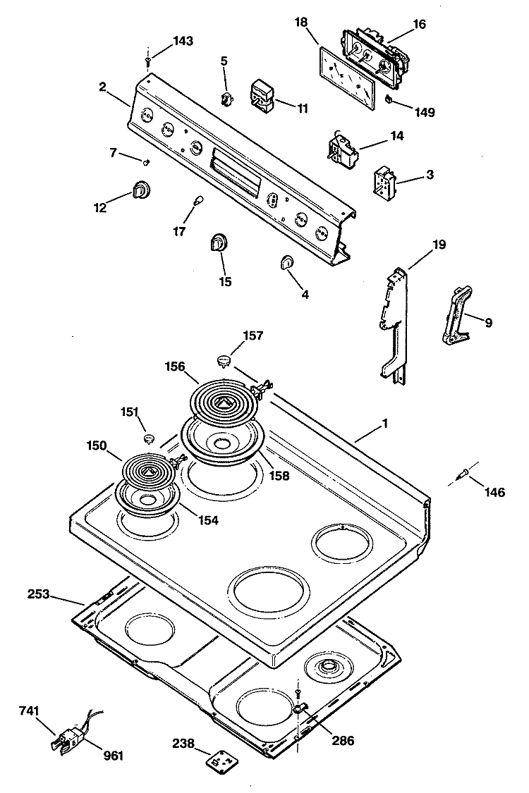Section Diagram and Parts List for JBP22G*R3  General Electric Range