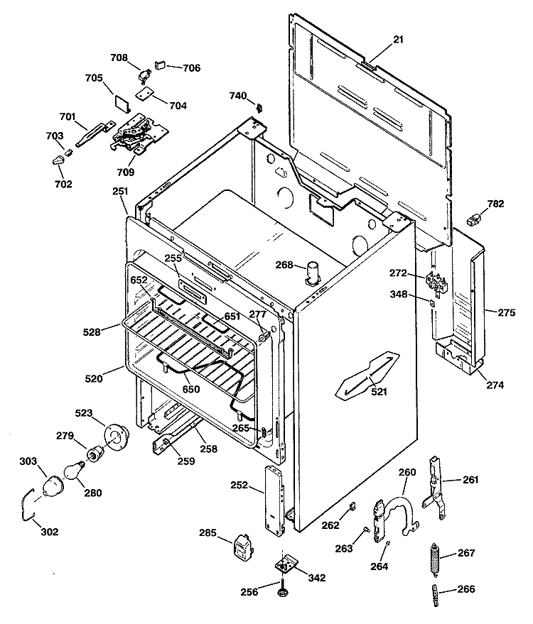 Section Diagram and Parts List for JBP22G*R3  General Electric Range