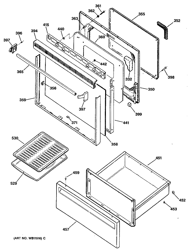 Section Diagram and Parts List for JBP24G*R3  General Electric Range
